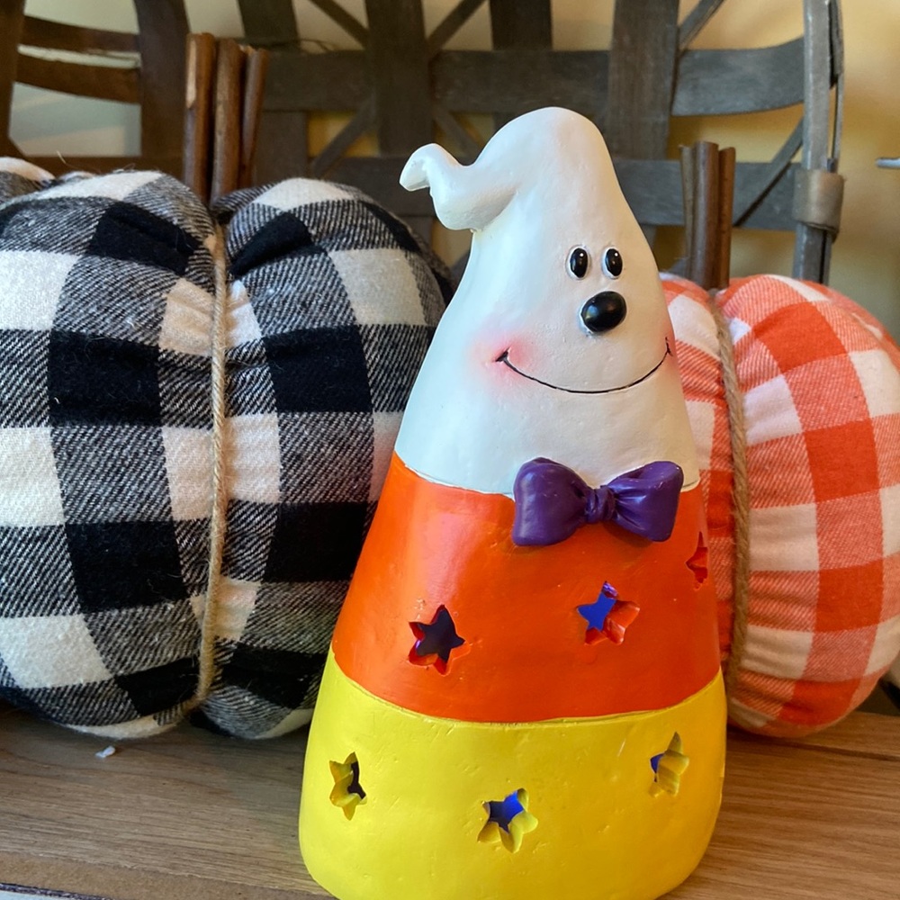 NEW! Led Lighted Sweet Fall Harvest Ceramic Halloween Candy Corn Boo Ghost - Picture 6 of 9